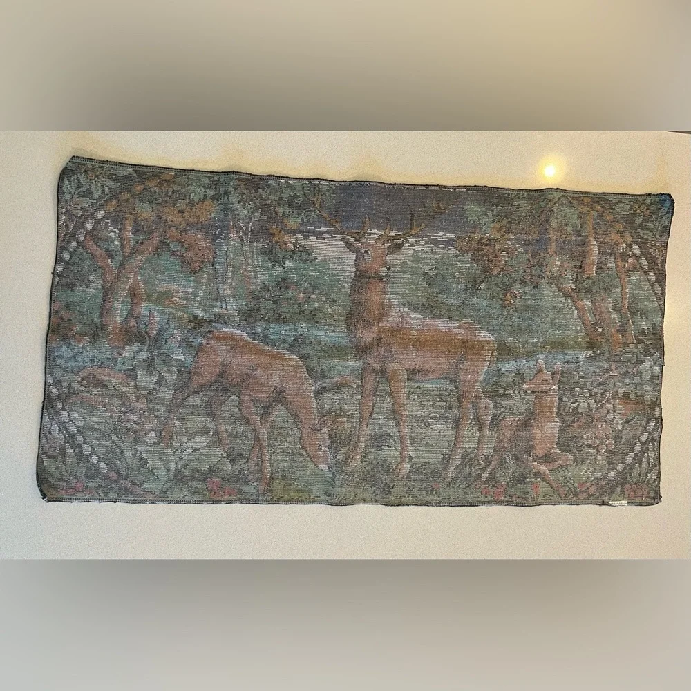 Vintage Retro Deer Tapestry Wall Decor 38 x 20 Rustic Cabin Farmhouse